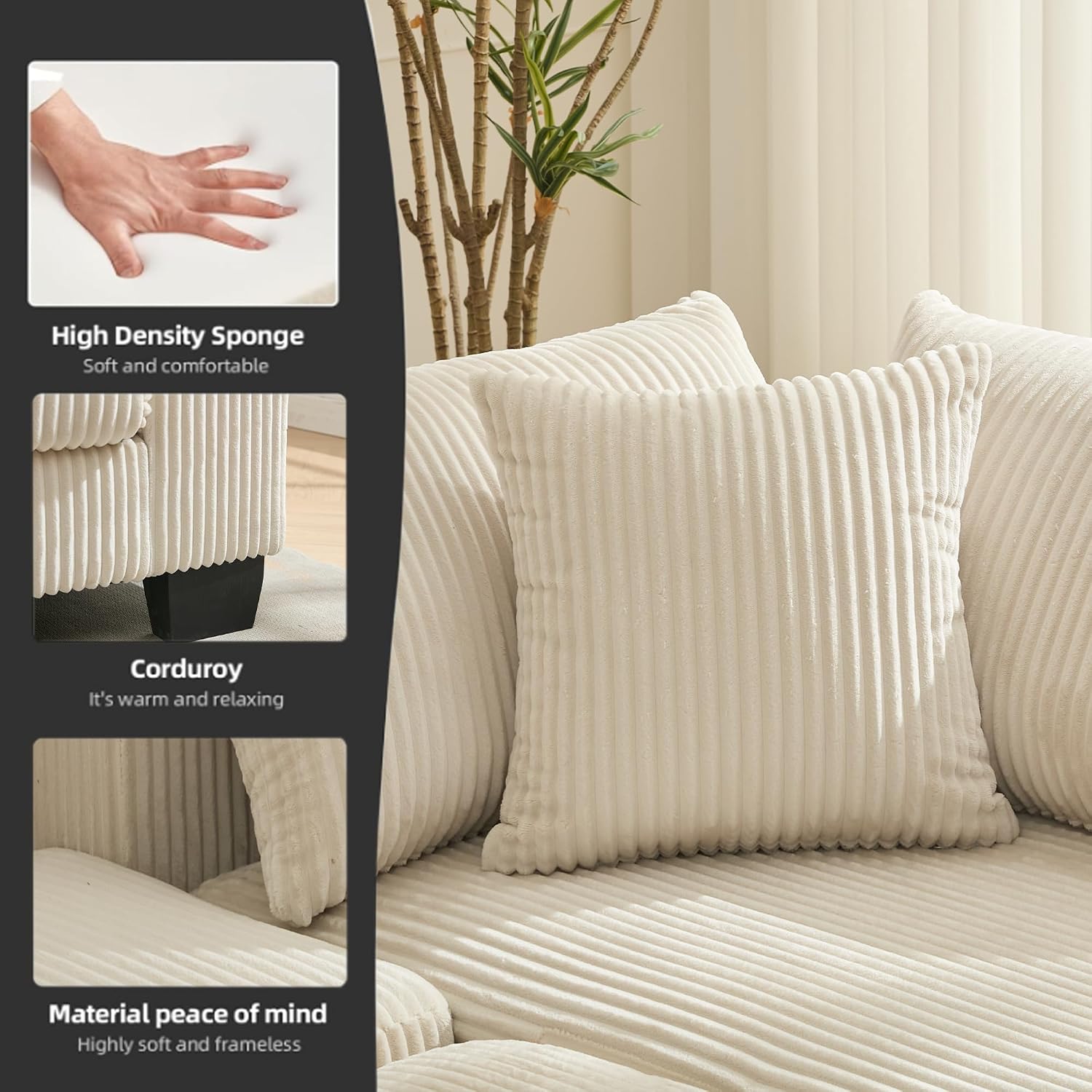 114' Sectional Couches with Pull Out Bed for Living Room, Oversized 2 in 1 Sectional Sleeper Sofa Comfy, Modern Upholstery 4 Seat U Shaped Couches with Double Chaise for Apartment, Beige