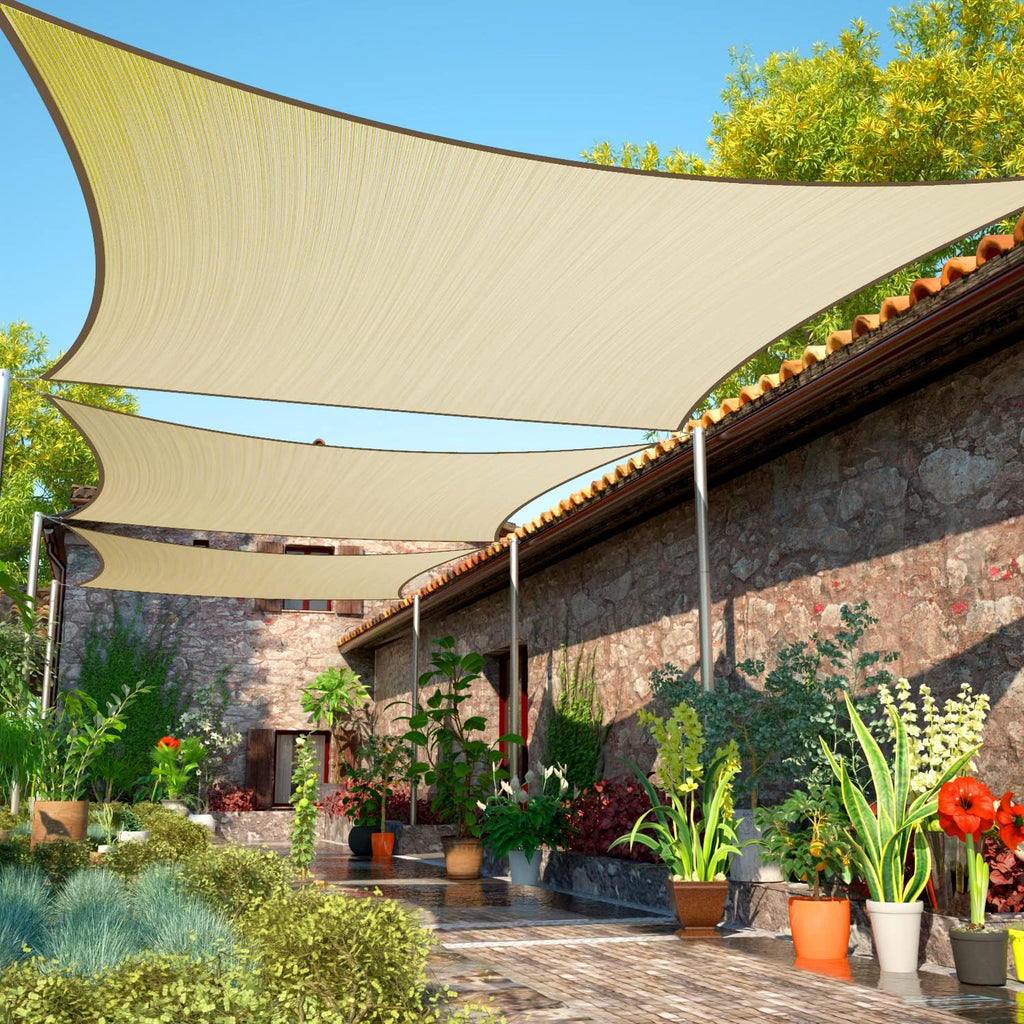 ShadeMart 12' x 14' Beige Sun Shade Sail UPF50 Rectangle SMTAPR0810 Canopy Fabric Cloth Screen, Water and Air Permeable & UV Resistant, Heavy Duty, Carport Patio Outdoor - We Customize Size