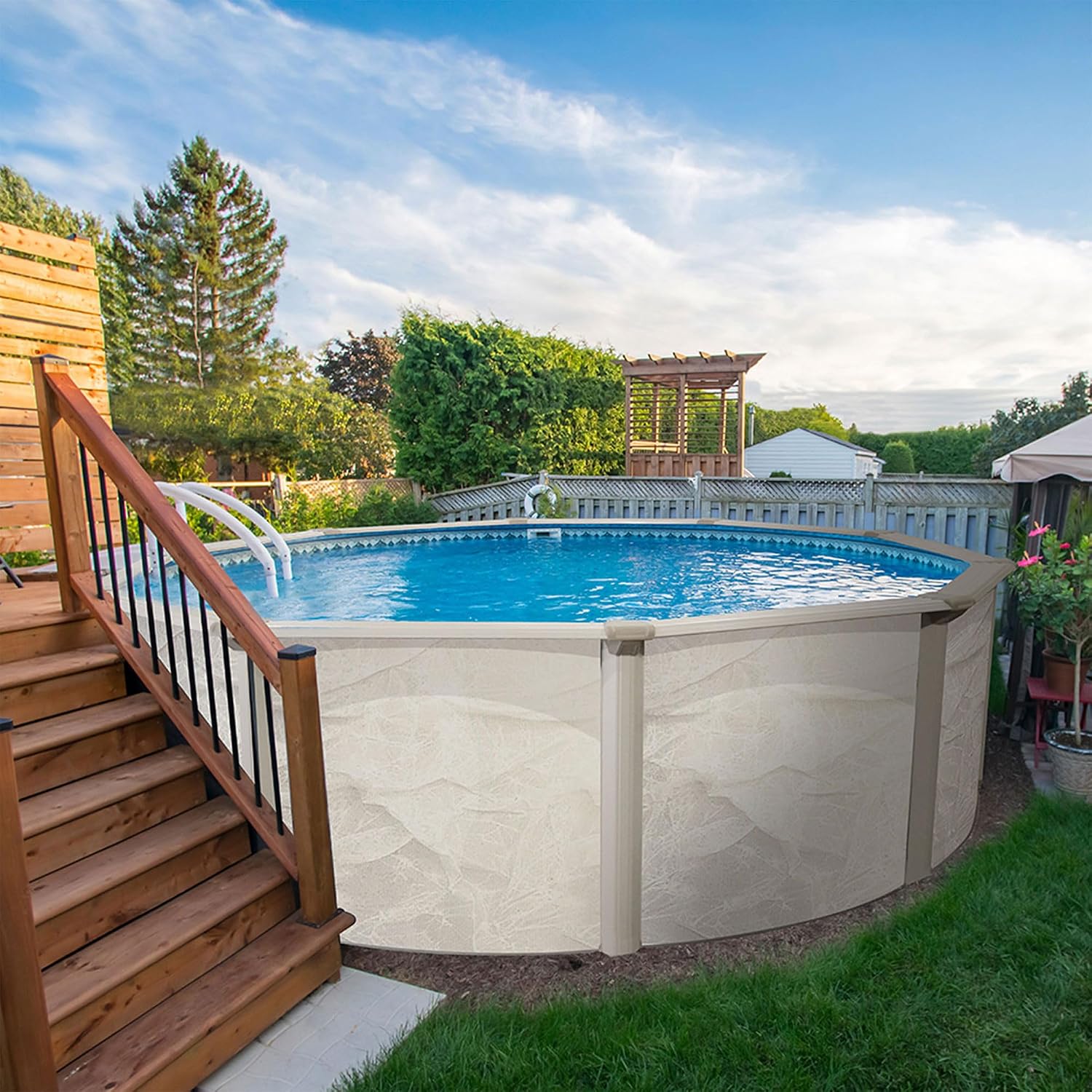 Aquarian Above Ground Pool Kit w/Pump & Leaf Skimmer, Phoenix Steel-Frame, 21', Transparent - Large Heavy-Duty Outdoor Family Swimming Pool for Backyard, Patio, and Yard
