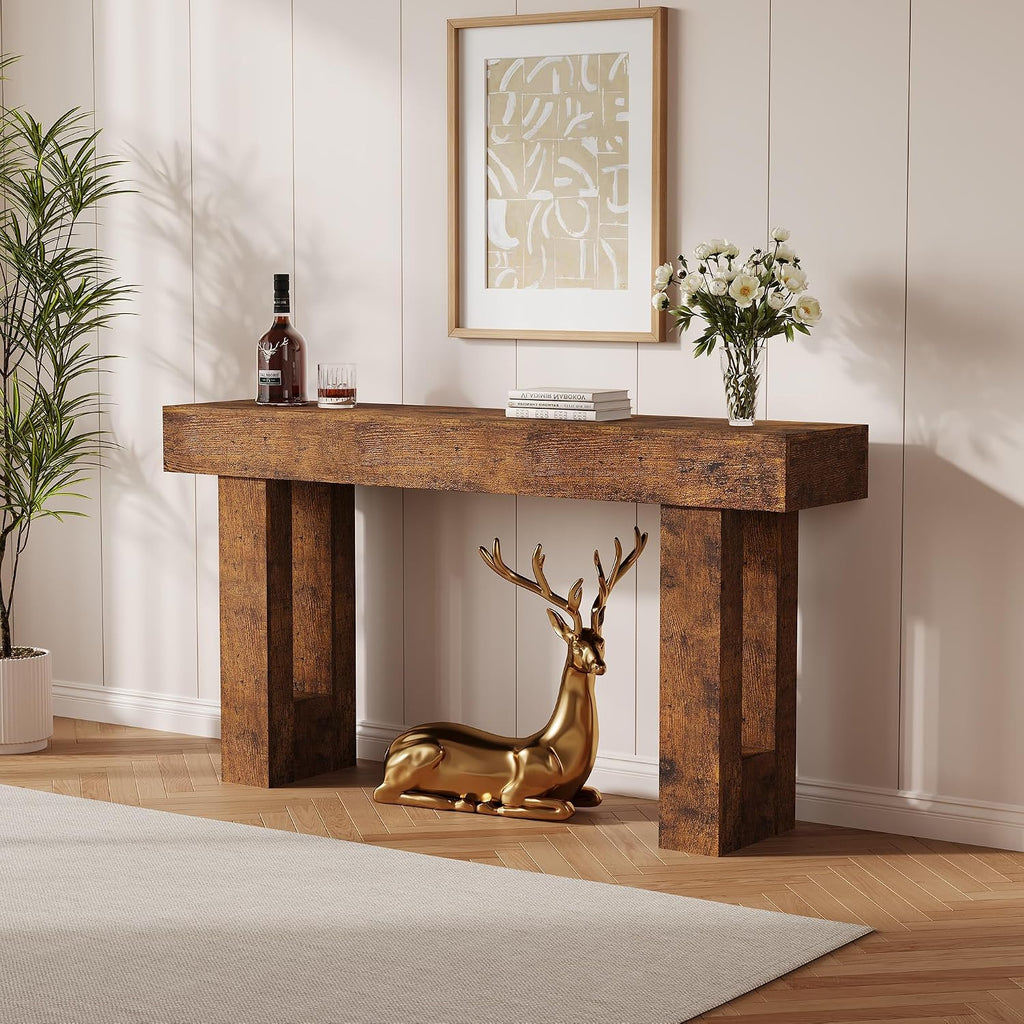 63 Inches Long Console Table, Wooden Entry Table for Entryway, Rustic Sofa Tables Behind Couch, Foyer Hallway Tables for Living Room, Entrance, Foyer