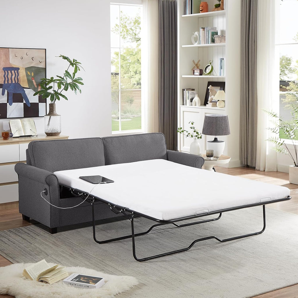 ONBRILL Pull Out Sofa Bed, 2-in-1 Full Size Convertible Sleeper Sofa Couch with Pull Out Bed, USB Charging Port, Hide a Mattress with Menmory Foam, Loveseat Couch for Living Room, Dark Grey