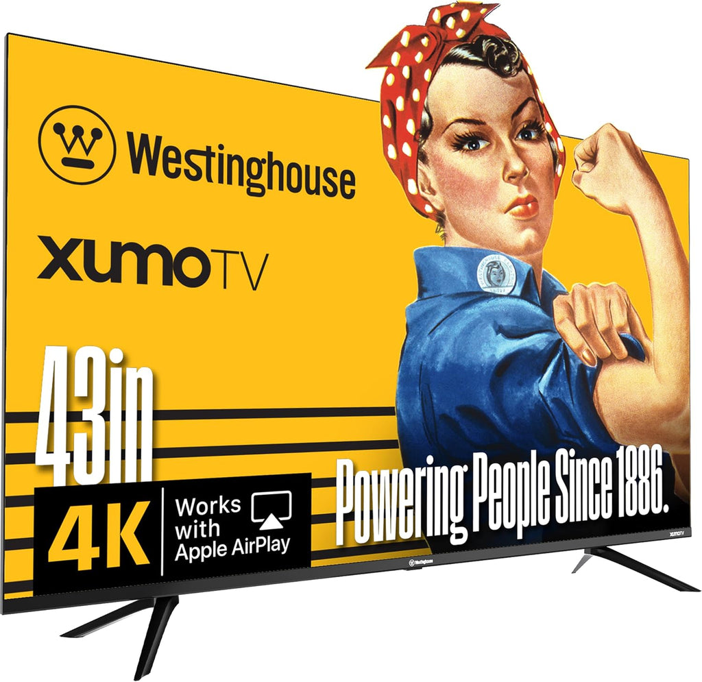 Westinghouse 43-inch Smart TV, 4K UHD Xumo TV w/ HDR10, Voice Remote, Dolby Vision, Dolby Atmos, Edgeless, Flat Screen LED Television w/Bluetooth, Apple AirPlay, Wi-Fi & Mobile Connectivity
