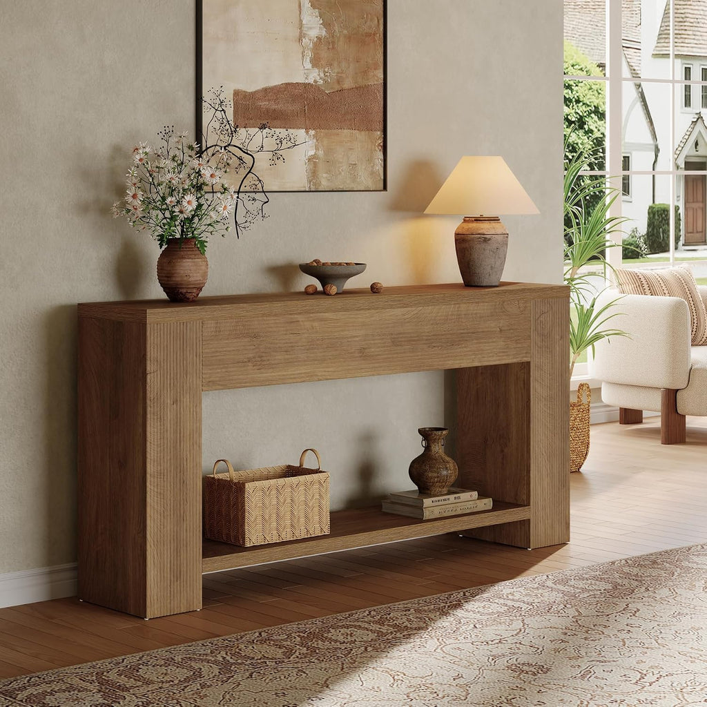 Tribesigns 70.9-Inch Console Tables for Entryway, Narrow Wooden Long Sofa Table Behind the Couch, Farmhouse Fluted Hallway Accent Table for for Living Room, Entrance, Foyer (Light Brown)