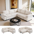 Modular Sectional Sofa with Pull Out Bed Sleeper Sofa L Shaped with Storage, Sectional Couch for Living Room Convertible Sofa Bed with Removable Sofa Cover(5 Seats Beige)
