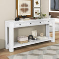 GDFStudio Farmhouse Console Table with 4 Drawer 63' Long Rustic Entryway Table with Open Storage Shelves Vintage Metal Handle Narrow Foyer Sofa Tables for Living Room Entryway Hallway, Antique White