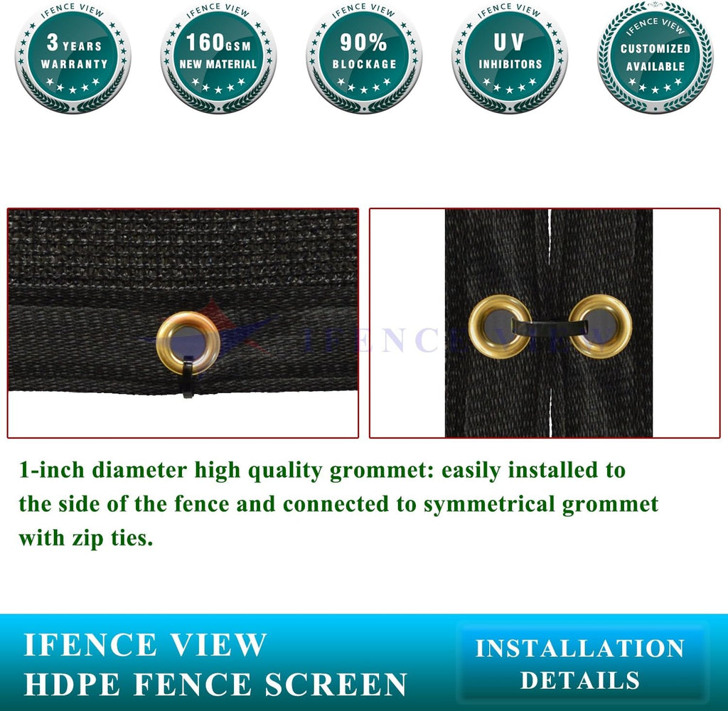Ifenceview 14' x 20' Black Fence Privacy Screen Fence Cover Panels Mesh Net for Construction Site Yard Driveway Garden Pergolas Gazebos Railing Canopy Awning 165 GSM