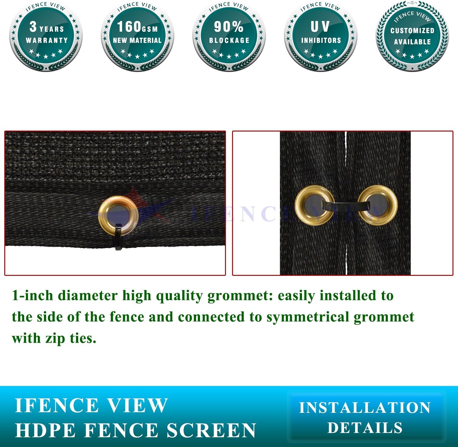 Ifenceview 14' x 20' Black Fence Privacy Screen Fence Cover Panels Mesh Net for Construction Site Yard Driveway Garden Pergolas Gazebos Railing Canopy Awning 165 GSM
