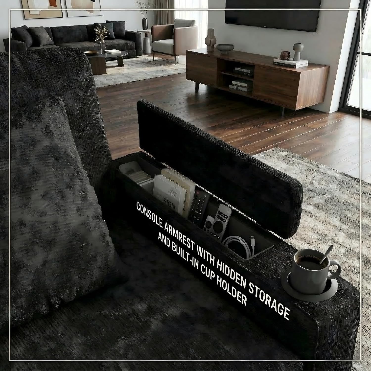 81' Modular Sectional Sofa, L Shaped 5-Seater Sleeper Sofa with Pull Out Bed, Hidden Storage, Cup Holders & USB Charging Ports, Sectional Couches for Living Room, Chenille, Black