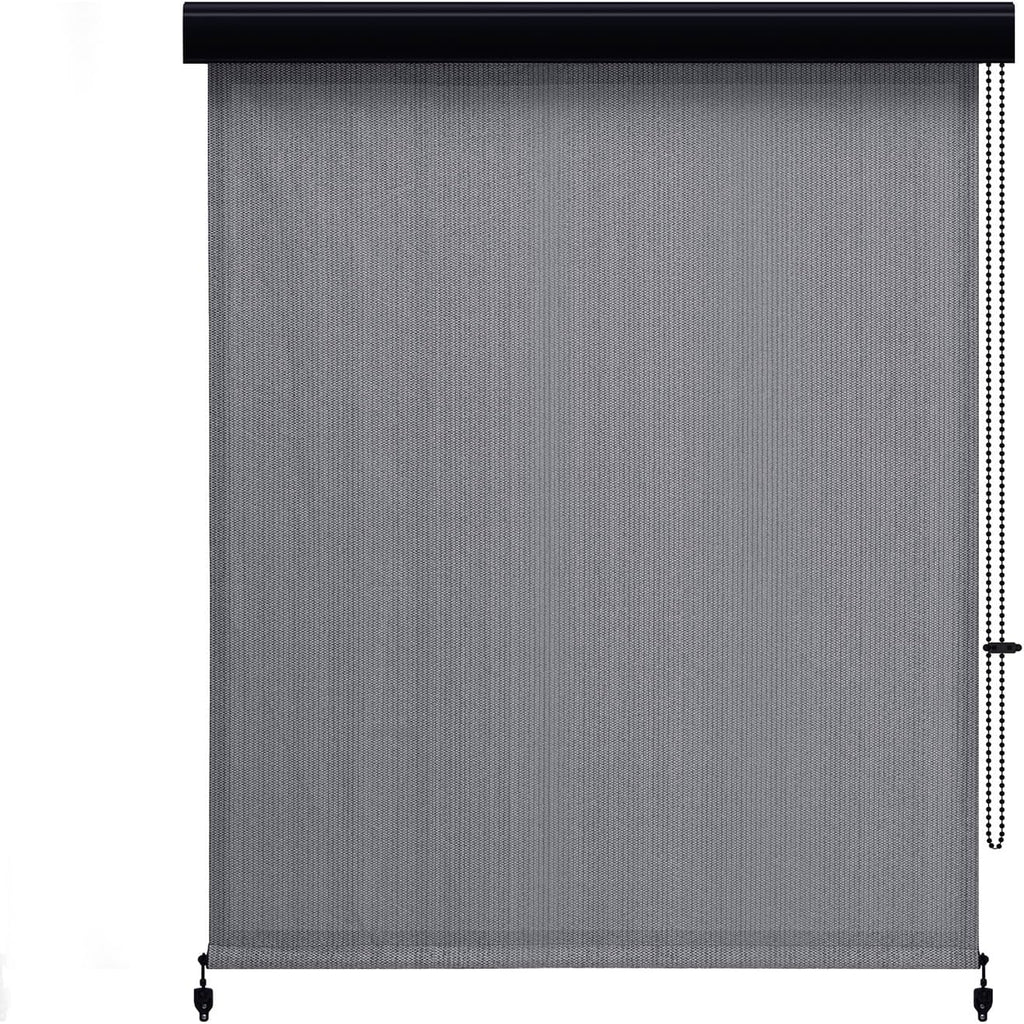 Outdoor Roller Shade, Exterior Patio Corded Blinds with Aluminum Valance Roll Up Shades for Porch Balcony Backyard (7' W X 8' L), Anthracite Grey