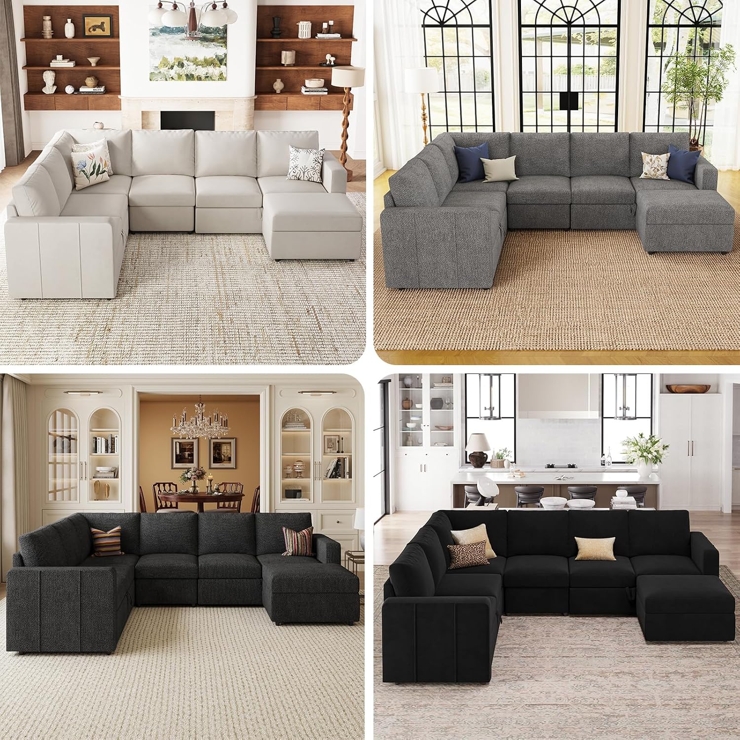 Belffin Modular Sectional Sleeper Couch with Pull Out Sofa Bed Velvet Convertible L Shaped Sectional Sofa with Storage Ottoman for Living Room Black