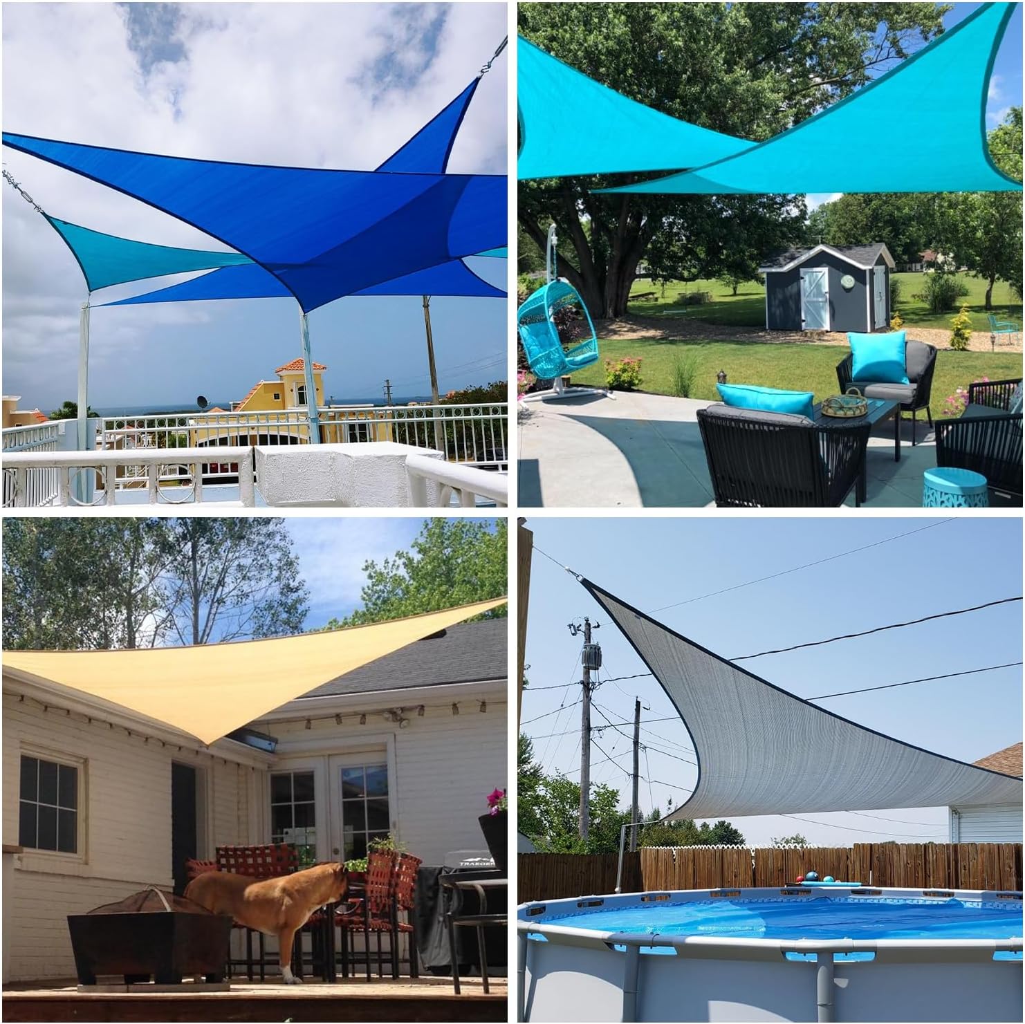 Patio Paradise 20' x 20' x 20' Sun Shade Sail Triangle Canopy Shade Cloth Fabric Sunlight Block Patio Pergola Cover HDPE Deck Awning for Outdoor Backyard Roof Shading, Gray White Strip