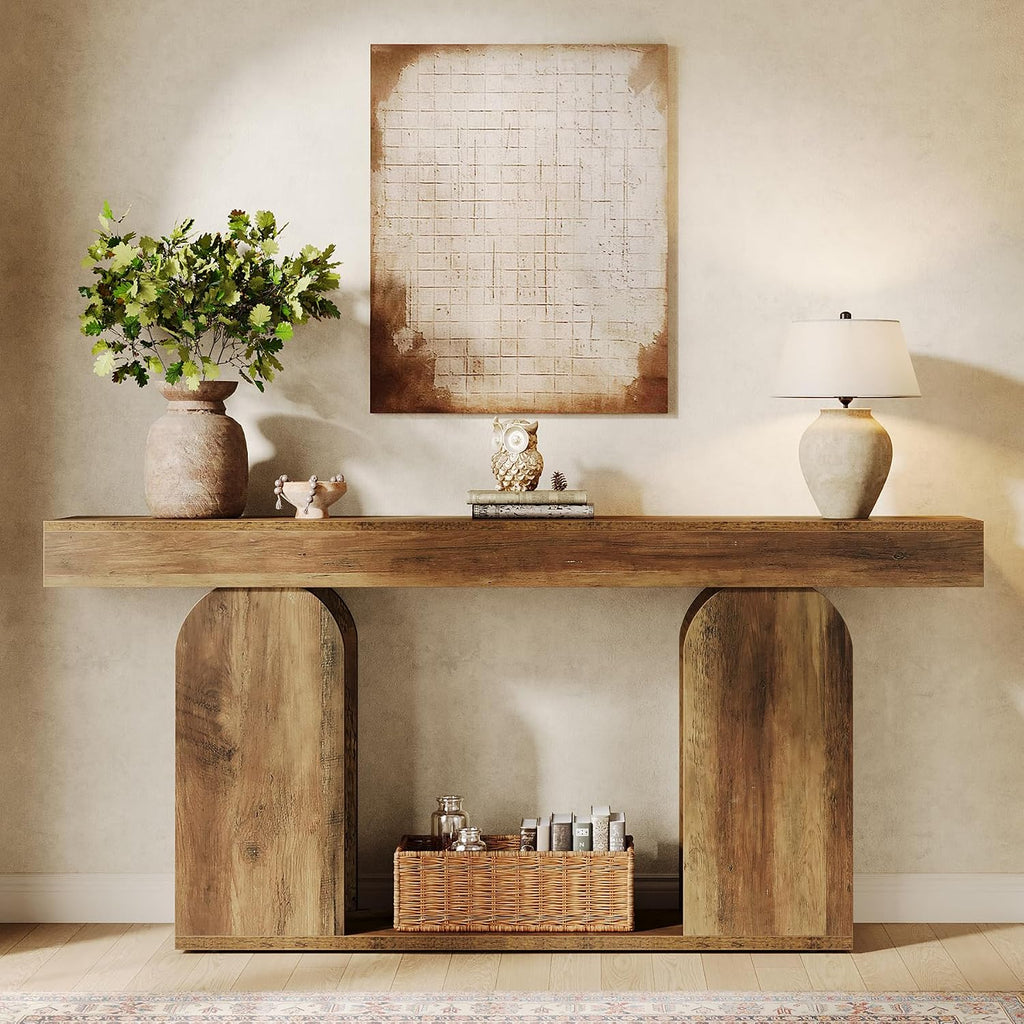 Tribesigns Farmhouse Wood Console Table, 70.9-Inch Entryway Accent Table with U-Shaped Base, 2-Tier Extra Long Sofa Tables for Entrance, Hallway, Living Room (Vintage Brown)