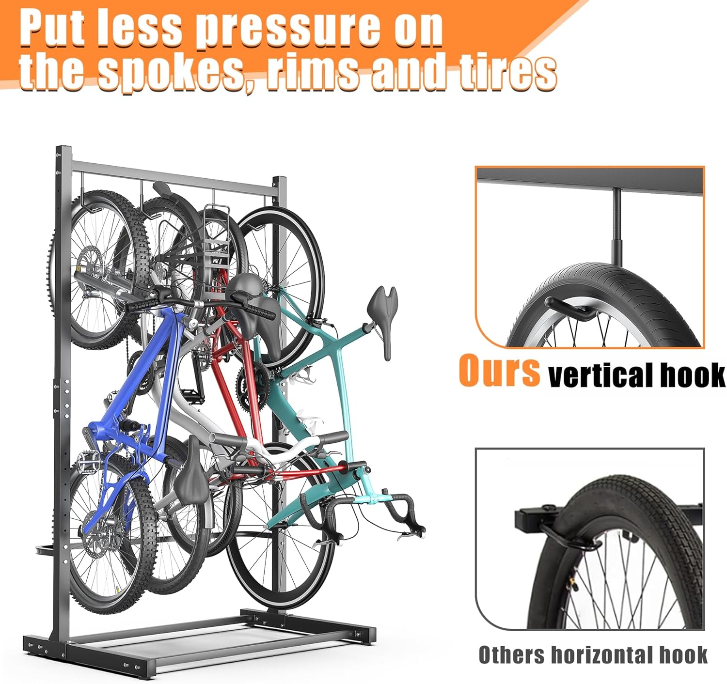 TORACK Garage Freestanding Hanging Bike Stand for Garage, Heavy Duty 4 Bikes Vertical Bike Storage Stand Floor Bike Storage Rack