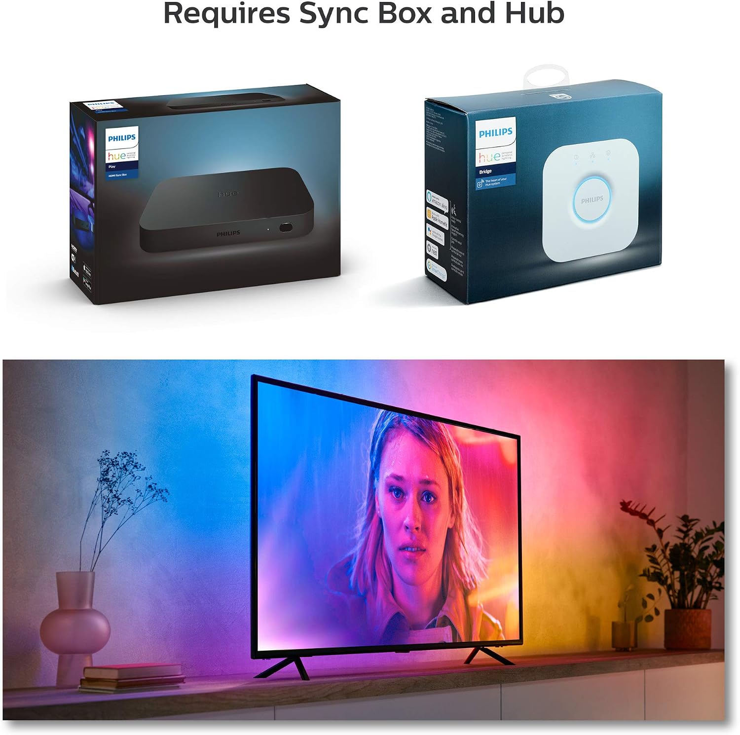 Philips Hue Play Gradient 55' Smart TV Light Strip - Flowing Multicolor LED Color-Changing TV BackLight - Sync with TV, Music, and Gaming - Requires Bridge and Sync Box - Control with App or Voice
