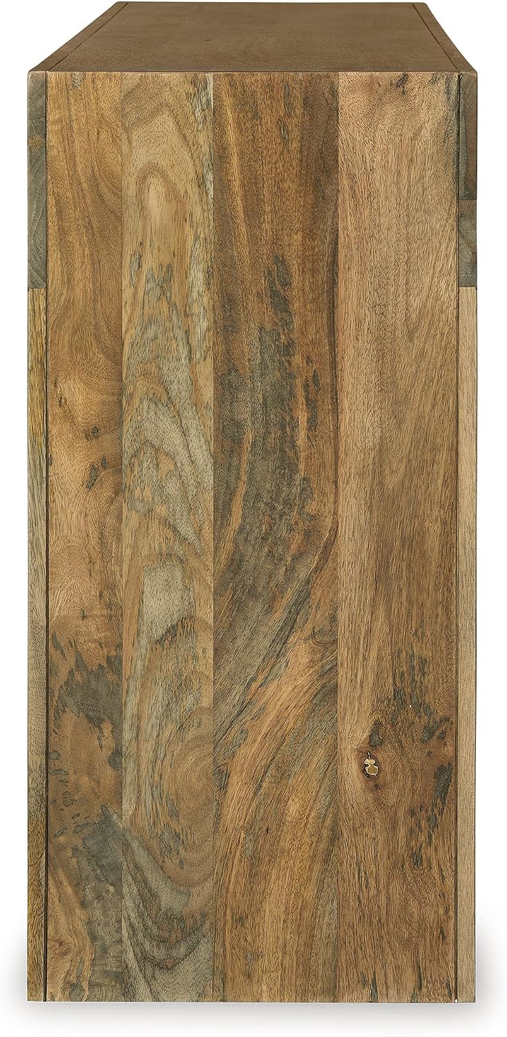 Signature Design by Ashley Luzmanacy Casual Solid Mango Wood Console Sofa Table with Shelf, Light Brown
