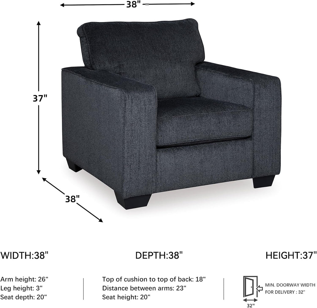 Signature Design by Ashley Altari Modern Chair, Reinforced Frame For Added Stability, Loose Seat Cushions, Back Height 37', Seat Height 20', Arm Height 26', Chenille Fabric, Dark Gray