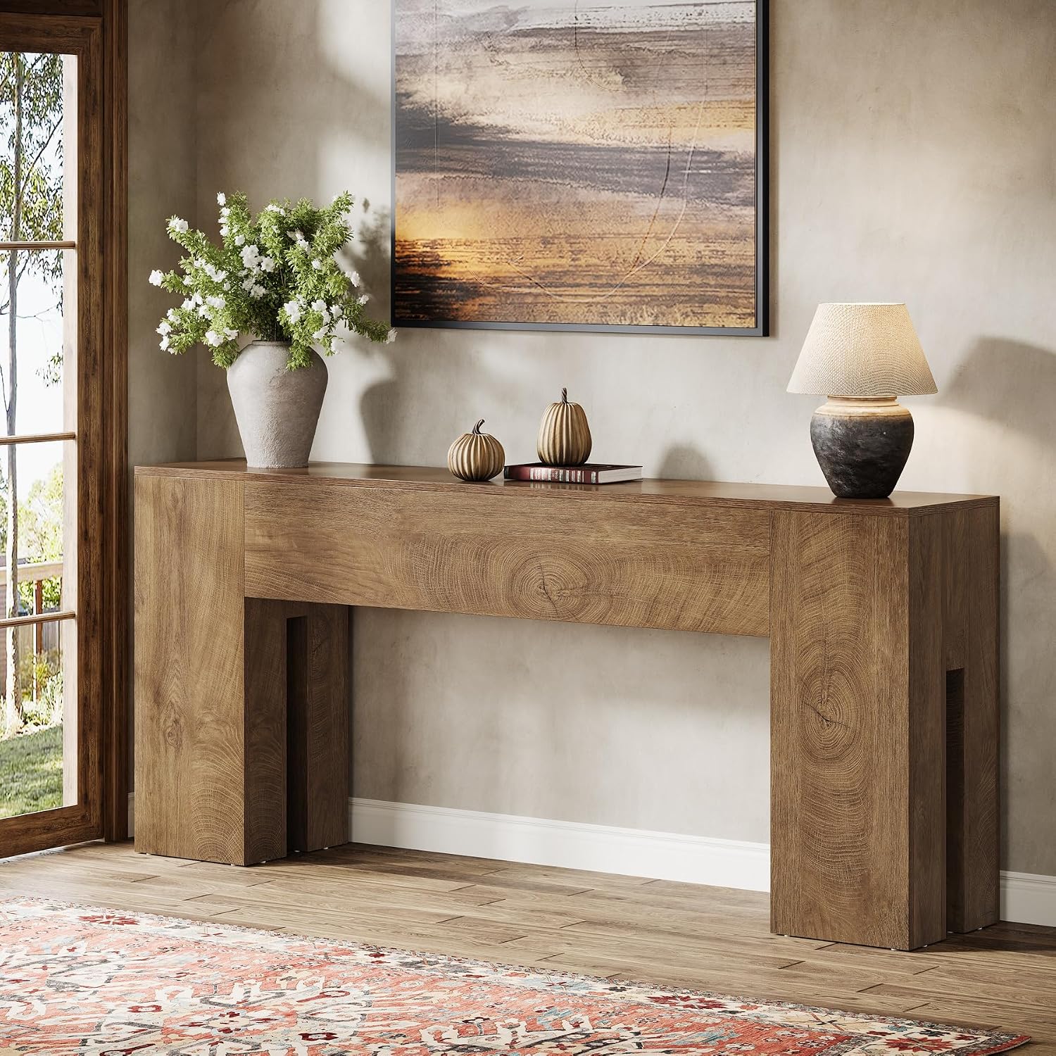 Tribesigns 71-Inch Long Console Table for Entryway, Farmhouse Sofa Console Behind Couch, Entry Table for Hallway, Foyer, Living Room, Natural Oak