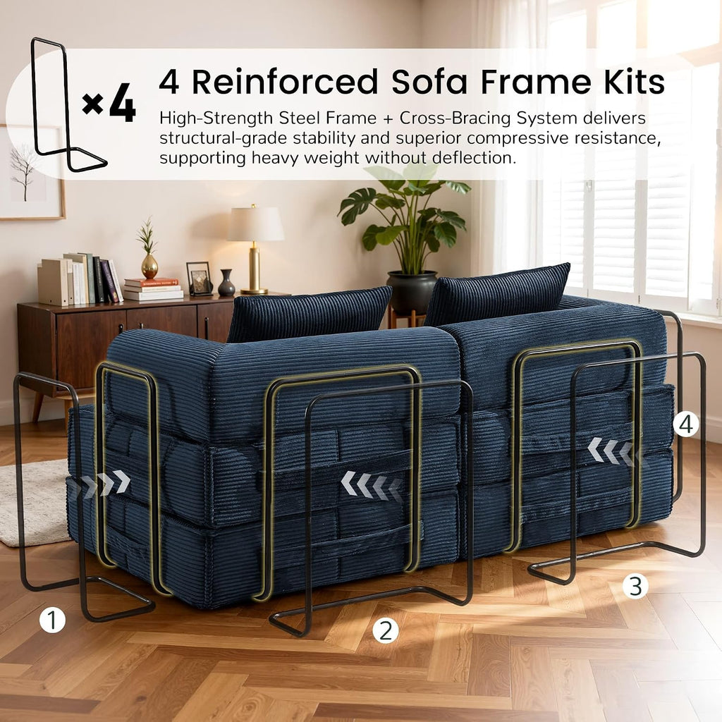 Korser Folding Convertible Sofa Bed, Corduroy Upholstered Boneless Couch, Small Sectional Cloud Couch, Loveseat Sleeper Sofa, Modular Futon Floor Sofa Couch for Living Room Bedroom Lounge, No Assembly