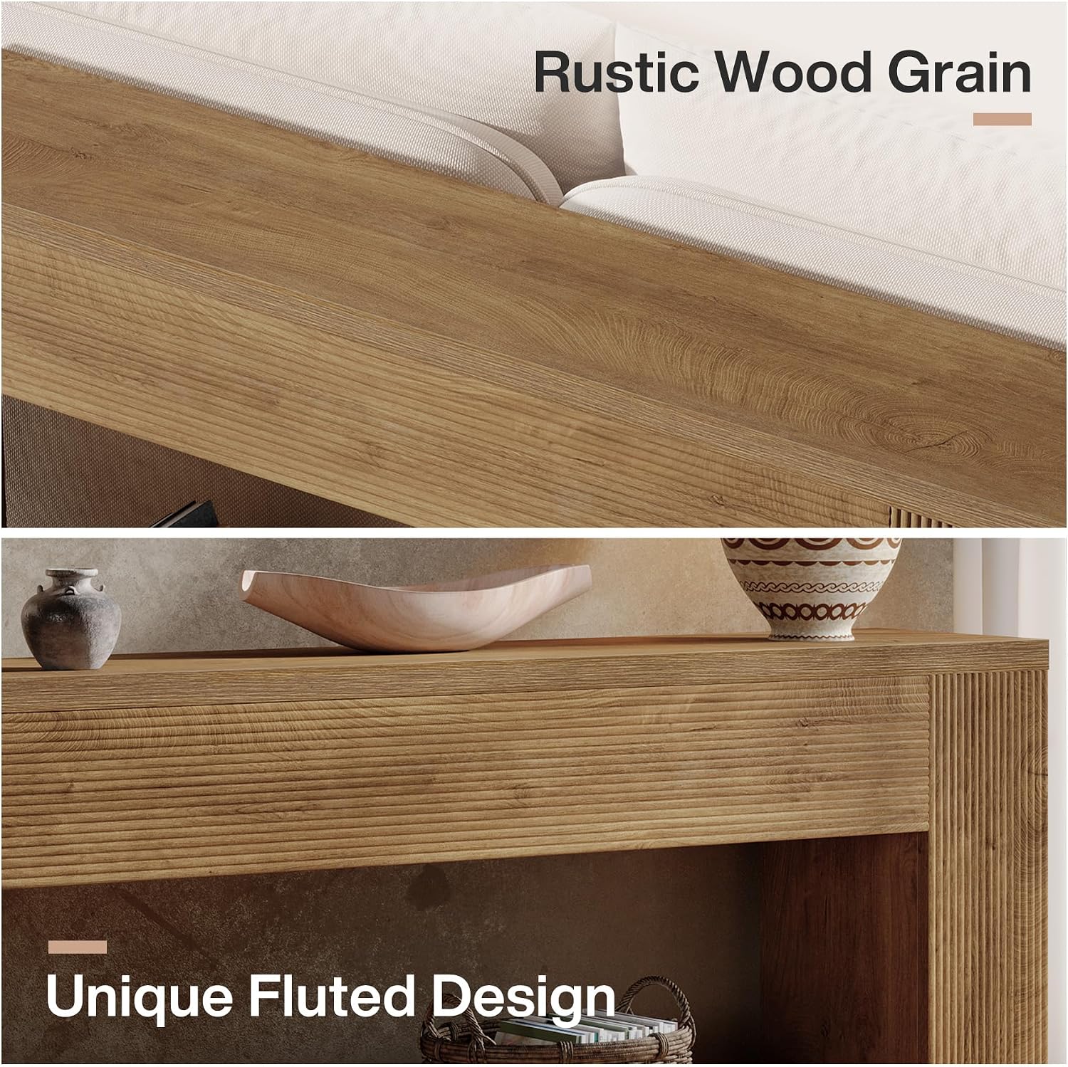 Tribesigns 70.9-Inch Console Tables for Entryway, Narrow Wooden Long Sofa Table Behind the Couch, Farmhouse Fluted Hallway Accent Table for for Living Room, Entrance, Foyer (Light Brown)