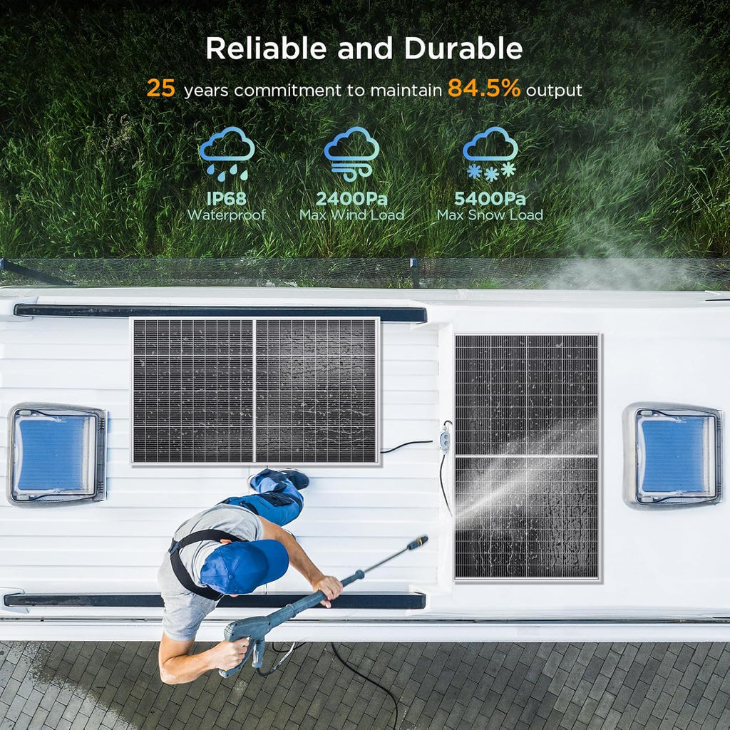 N-Type 16BB 200W Bifacial Solar Panel, 200W Solar Panel for 12V Battery Systems, 25% High Efficiency, Dual-Module Anti-Shade Design, for RV Van Rooftop Home Off-Grid