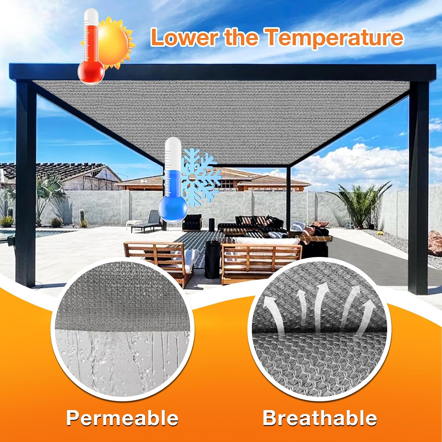 Artpuch Outdoor Pergola Shade Cover 14x20 FT Sun Shade Cloth with Grommets Light Grey Commercial Grade Patio Privacy Screen Shade Canopy (Customized Available) GN09