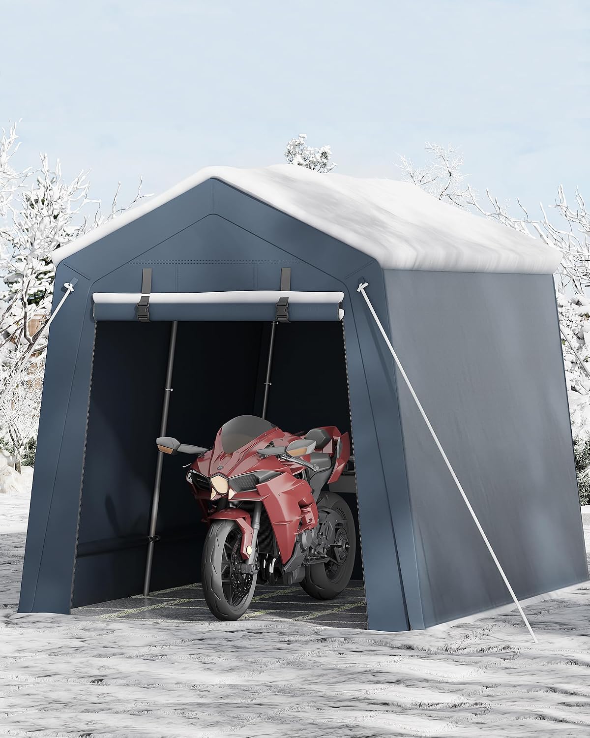 6'×10' Heavy Duty Portable Storage Shed Tent - Outdoor Shelter with Roll-Up Door, Waterproof Bike/ATV/Motorcycle Garage, All-Weather Shelter Tent