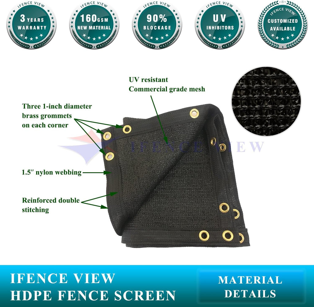 Ifenceview 14' x 20' Black Fence Privacy Screen Fence Cover Panels Mesh Net for Construction Site Yard Driveway Garden Pergolas Gazebos Railing Canopy Awning 165 GSM