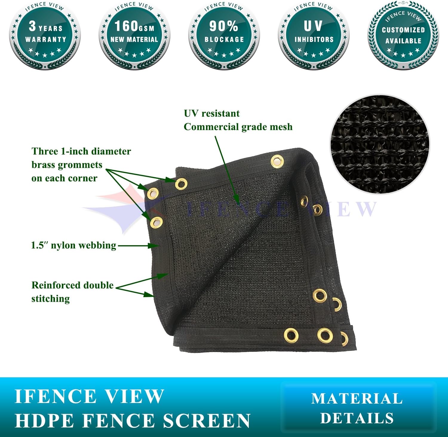 Ifenceview 14' x 20' Black Fence Privacy Screen Fence Cover Panels Mesh Net for Construction Site Yard Driveway Garden Pergolas Gazebos Railing Canopy Awning 165 GSM