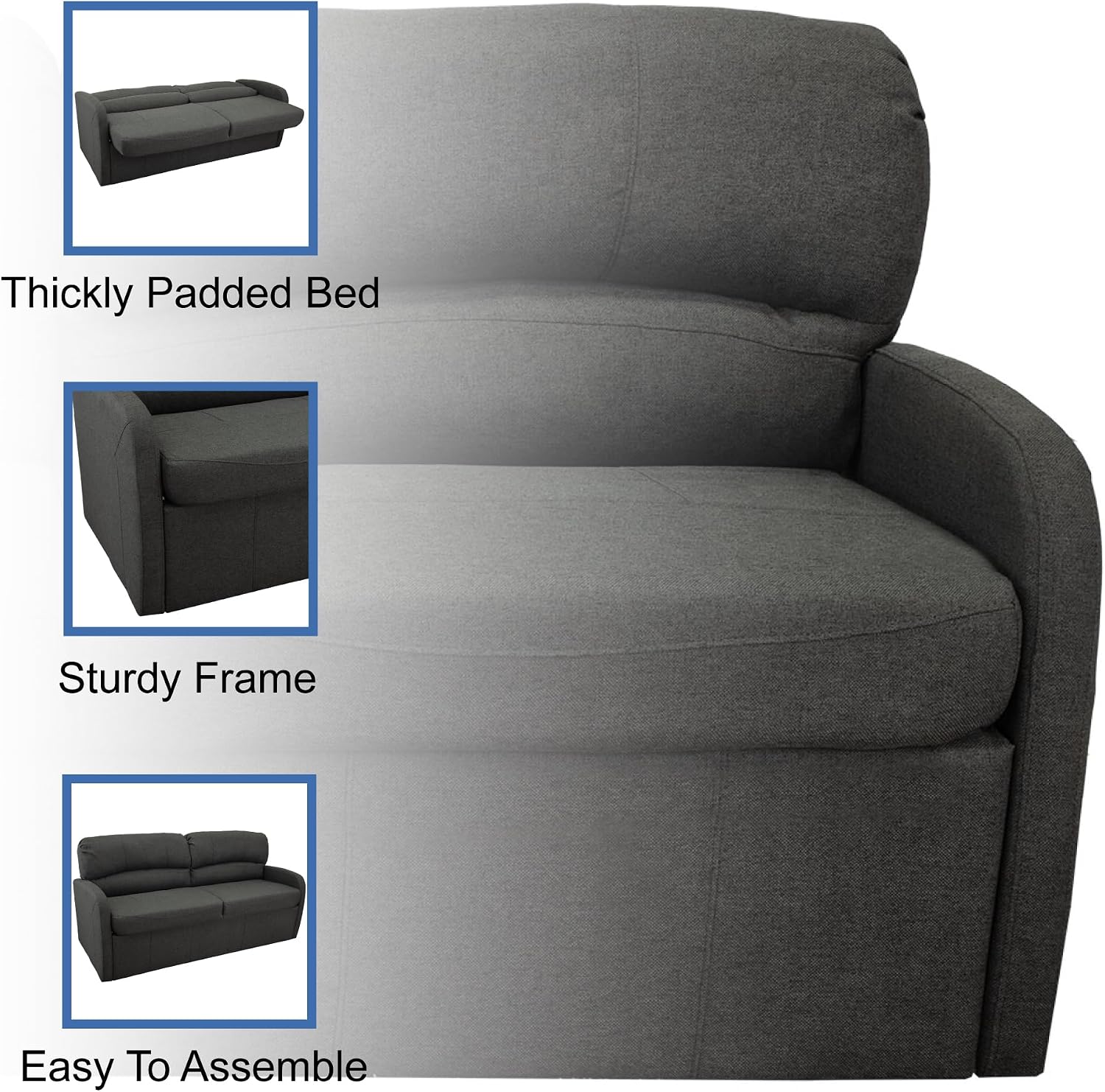 RecPro 70' RV Jack Knife Sofa w/Arms | RV Sleeper Sofa | RV Couch | RV Living Room (Slideout) | Camper Furniture (Fossil)