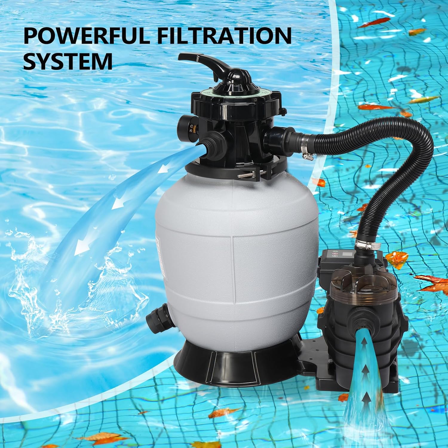 (24H Timer) VINGLI Sand Pool Filter 12in Tank With A 1/2HP Pool Pump 115V and Pool Filter Balls, Above Ground Inground Swimming Pool Pump with Filter Basket,Max 2642 GPH