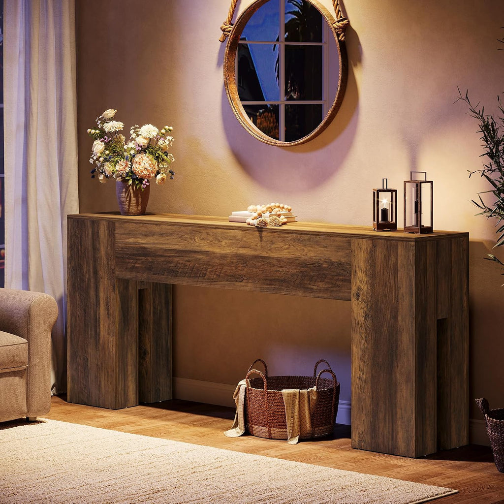 Tribesigns 71-Inch Long Console Table for Entryway, Farmhouse Sofa Console Behind Couch, Entry Table for Hallway, Foyer, Living Room, Brown