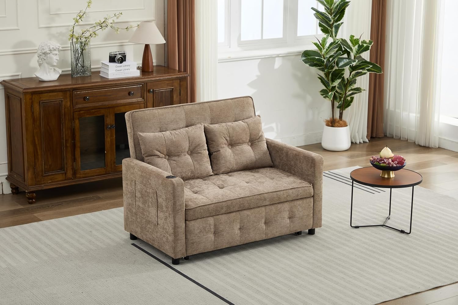 KEIKI 46' Sleeper Sofa Bed, 3-in-1 Convertible Sofa Chair with Pullout Bed, Loveseat with Adjustable Backrest and Side Pocket for Living Room, Dorm, Apartment, Came