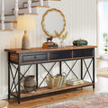 Tribesigns 70.8' Console Table with 3 Drawers, Farmhouse Entryway Table with Storage Shelf, Narrow Long Sofa Foyer Table for Entryway, Hallway (Brown/Black)