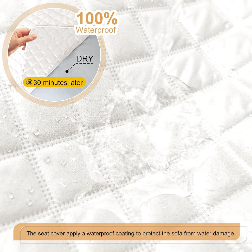 HDCAXKJ 100% Waterproof Reclining Sectional Couch Covers L Shape Recliner Sofa Cover Washable Quilted Soft Pet Dog Corner Recliner Slipcovers with Pockets (5 Seat and 1 Middle Console, Ivory White)