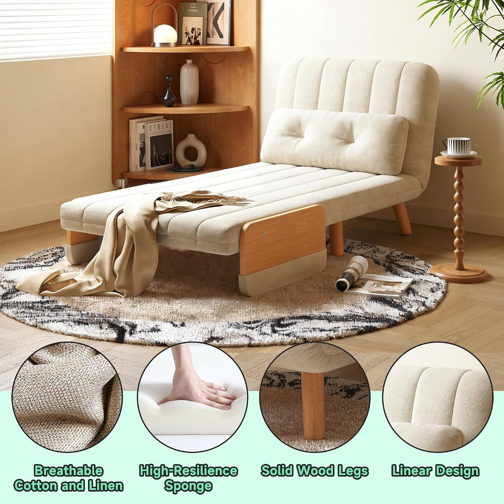 Convertible Lounger Fold-Out Sofa Bed, 3-in-1 Sleeper Sofa，Adjustable Backrest, Modern-Style Sofa for Small Spaces, Bedrooms & Offices(Beige,35.43)
