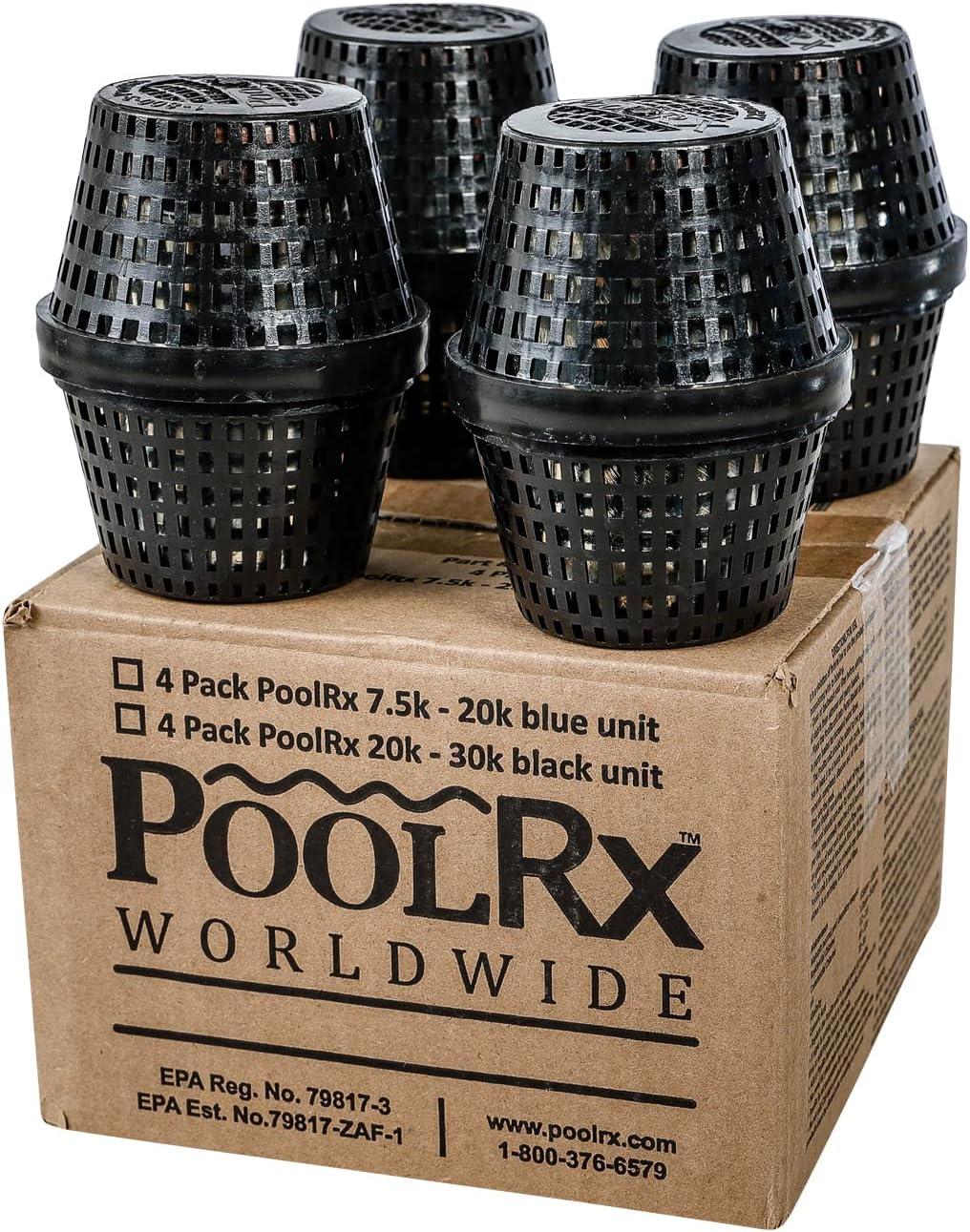 poolrx 101067 Black Units Swimming-Pool-Algaecides (4 Pack) 20,000-30,000 Gallon and Pool RX 101001 Blue Algaecide Treats 7.5k-20k Gallons