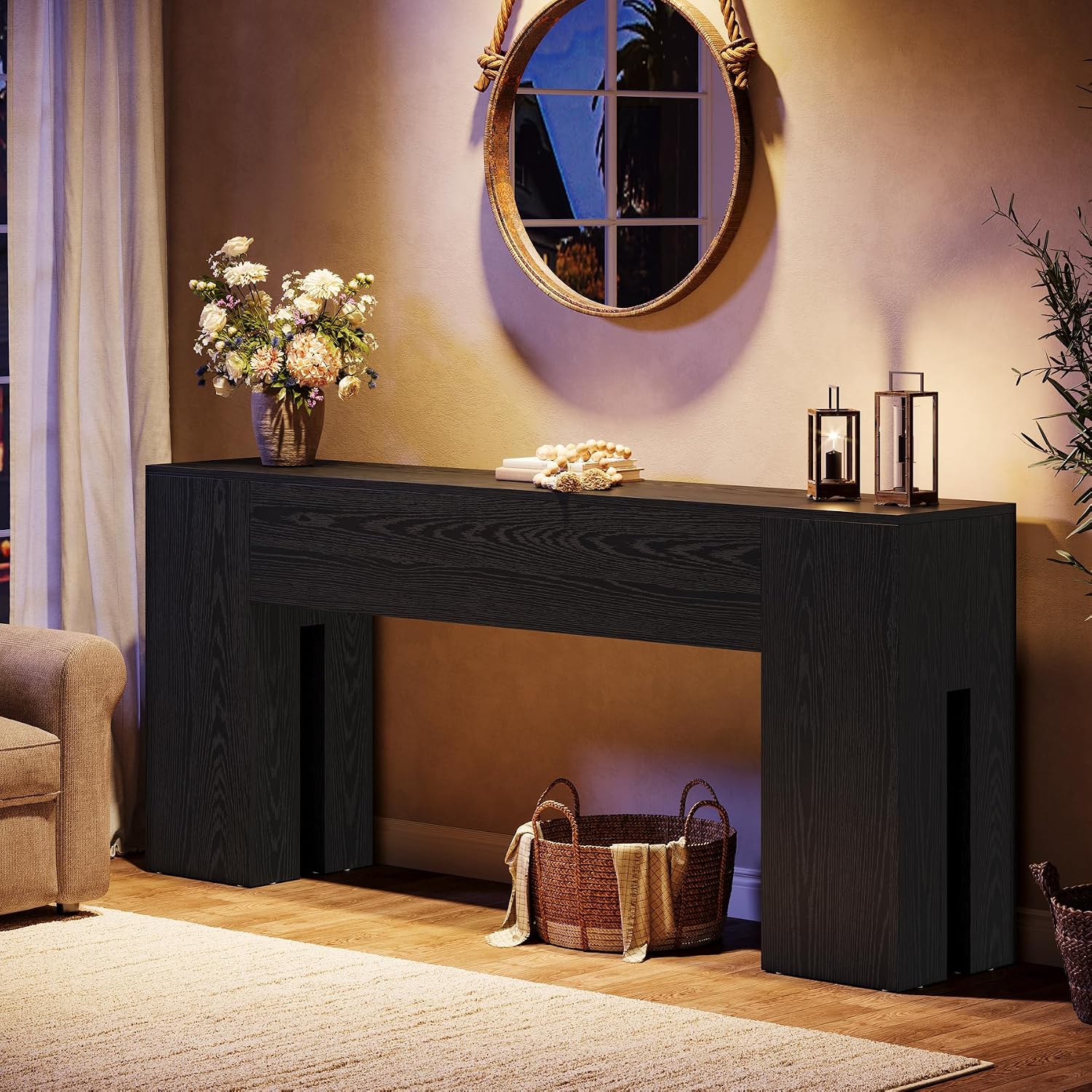 Tribesigns 71-Inch Long Console Table for Entryway, Farmhouse Sofa Console Behind Couch, Entry Table for Hallway, Foyer, Living Room, Black