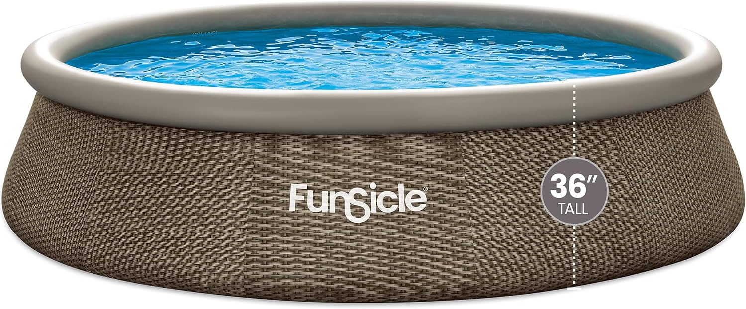 Funsicle Quickset Designer 14' x 36' Round Above Ground Swimming Pool, with FiltraBoost 800 GPH Filter Pump, Ladder, Type D Filter Cartridge & Repair Patch, Triple Basketweave