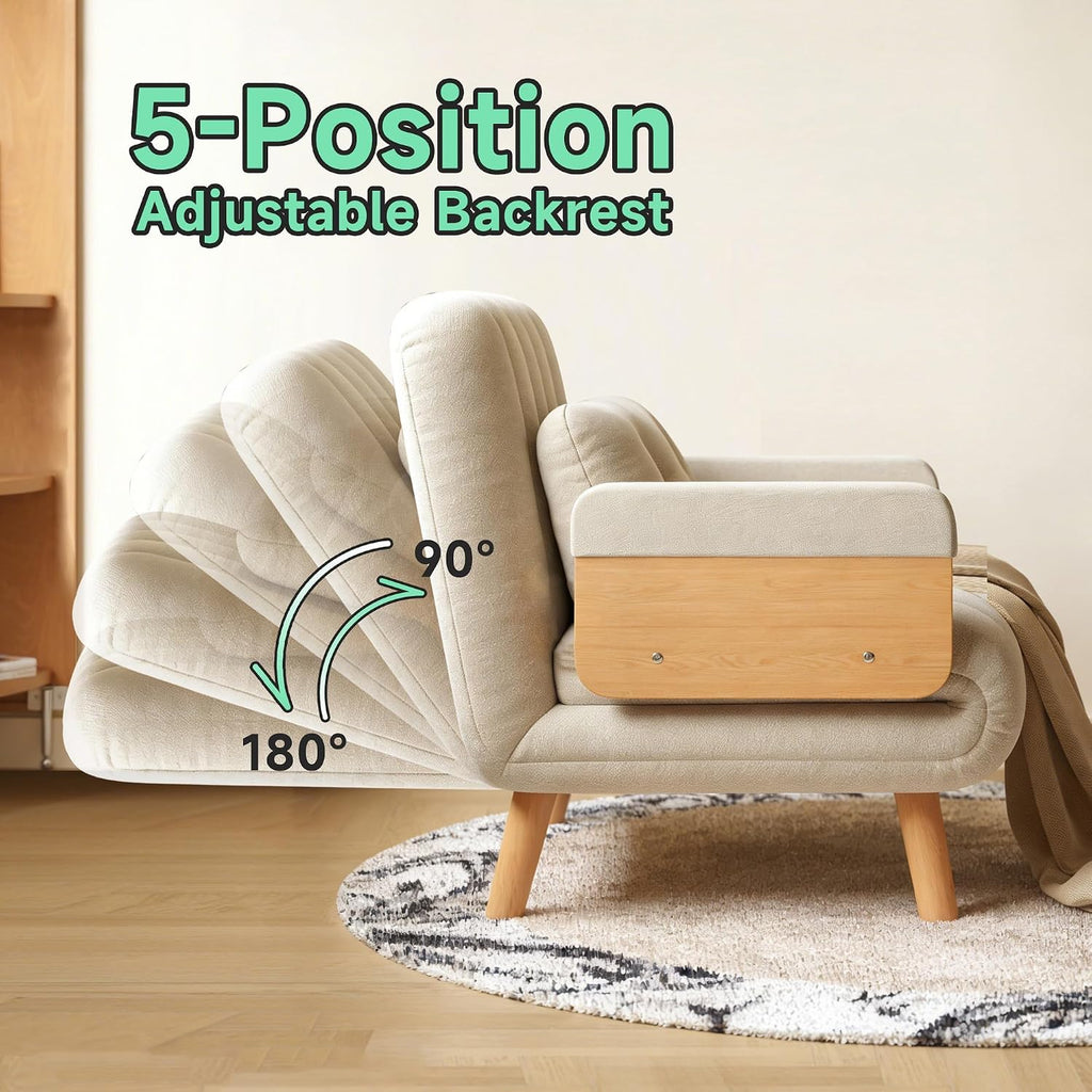 Convertible Lounger Fold-Out Sofa Bed, 3-in-1 Sleeper Sofa，Adjustable Backrest, Modern-Style Sofa for Small Spaces, Bedrooms & Offices(Beige,35.43)