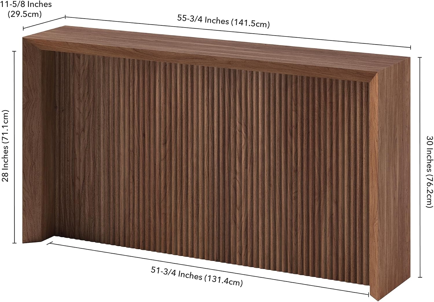 Henn&Hart 56' Fluted Wooden Rectangular Console Table Ribbed Entryway Table, Sofa Table for Entryway, Living Room, Couch, Hallway, or Office, Medium Walnut