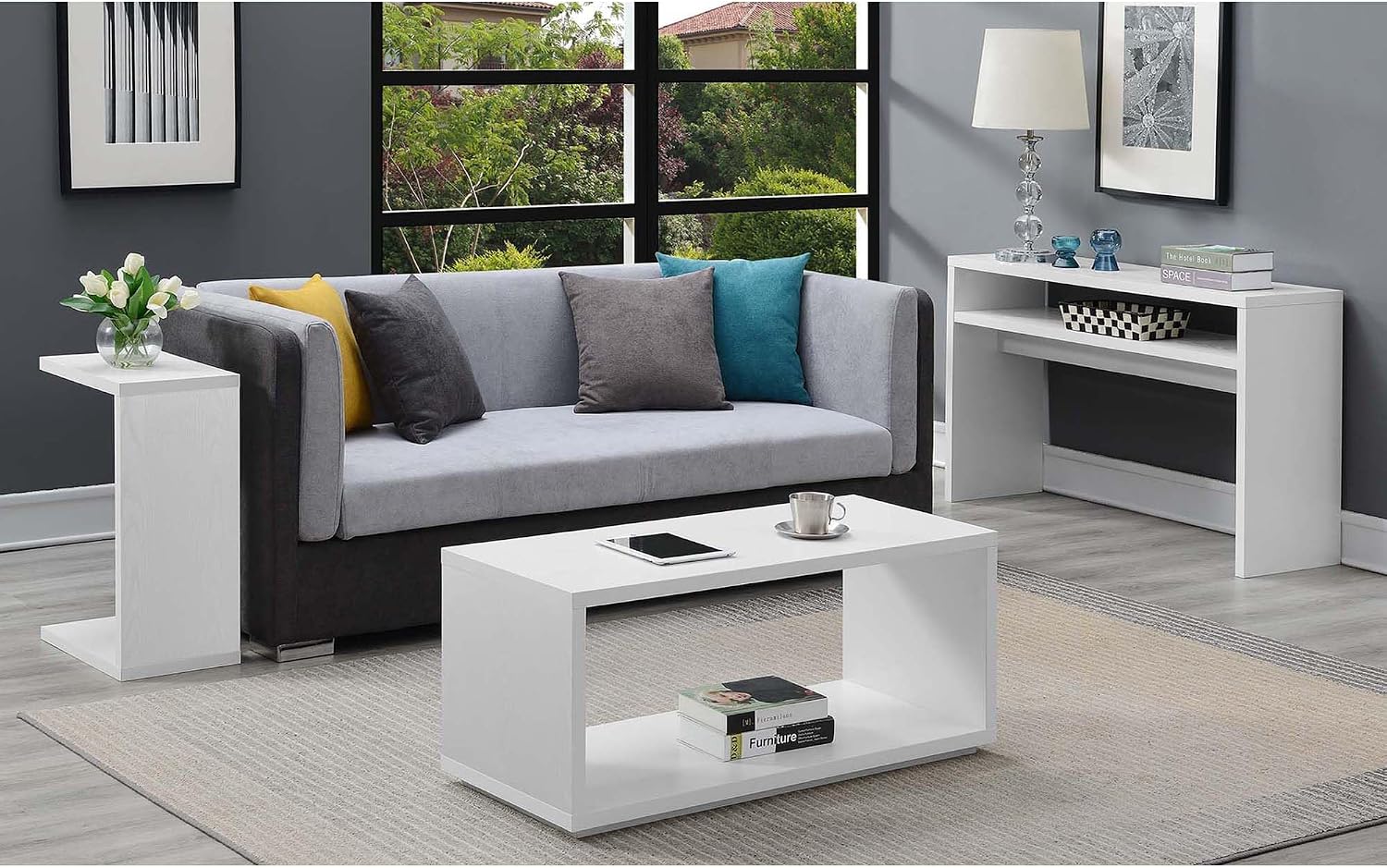 Convenience Concepts Northfield Deluxe Console Hall Table 48' - Modern, Minimalist Narrow Sofa Display Accent With Storage Shelf for Contemporary Living Room, Entryway, or Hallway, White