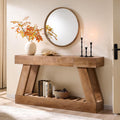 60' Farmhouse Entryway Table with Drawer, Wooden Hallway Foyer Table with Heavy Duty Base, Sofa Table for Living Room(Light Knotty Oak)