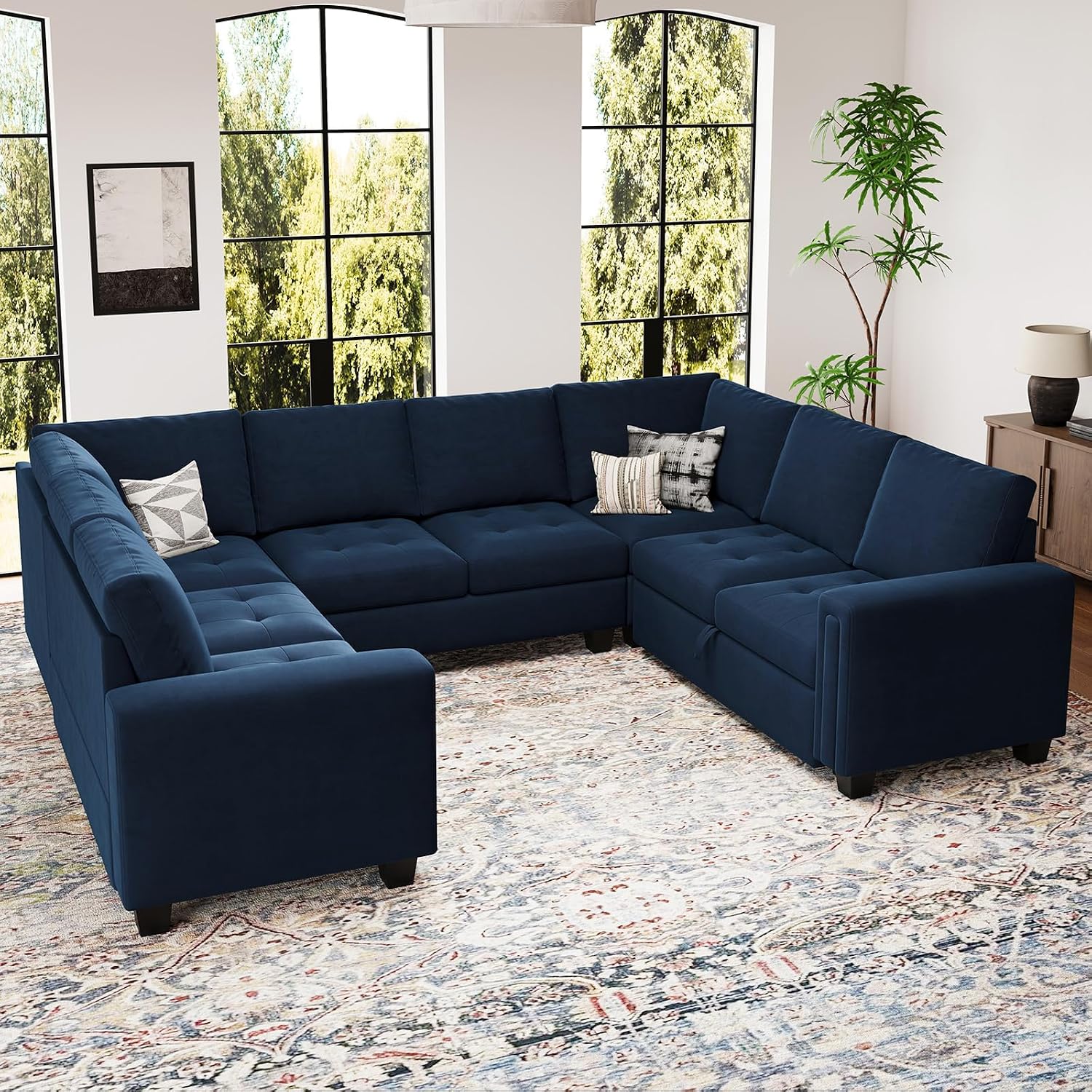 Belffin Modular Sectional Sleeper Sofa with Pull Out Couch Bed Oversized U Shaped Sectional Couches for Living Room Velvet Modular Sleeper Sofa Bed Blue