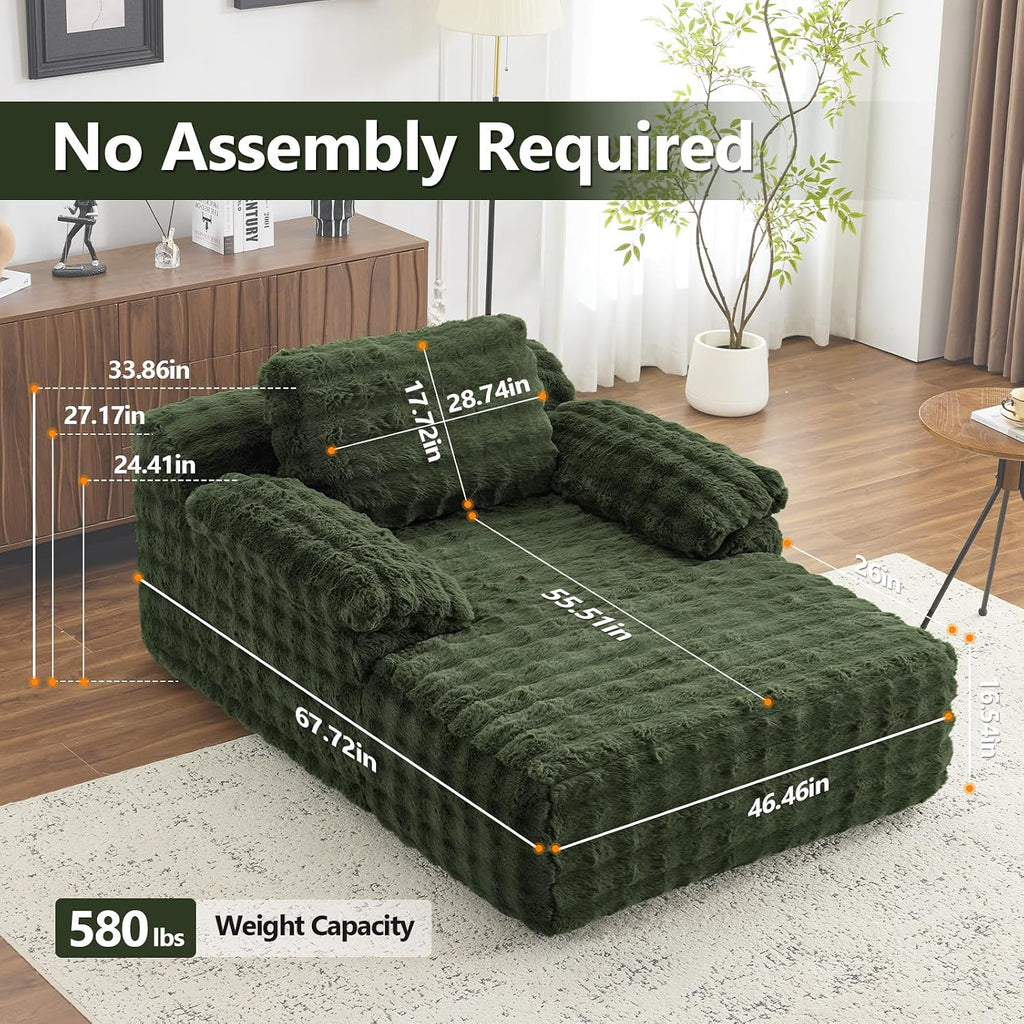 VINGLI Chaise Lounge Chair, Green Boneless Couch Oversized Reading Chair Upholstered Bubble Fleece Cloud Couch Sofa Recliner Bed Comfy Sleeper Couches for Living Room, Movie Room, Bedroom