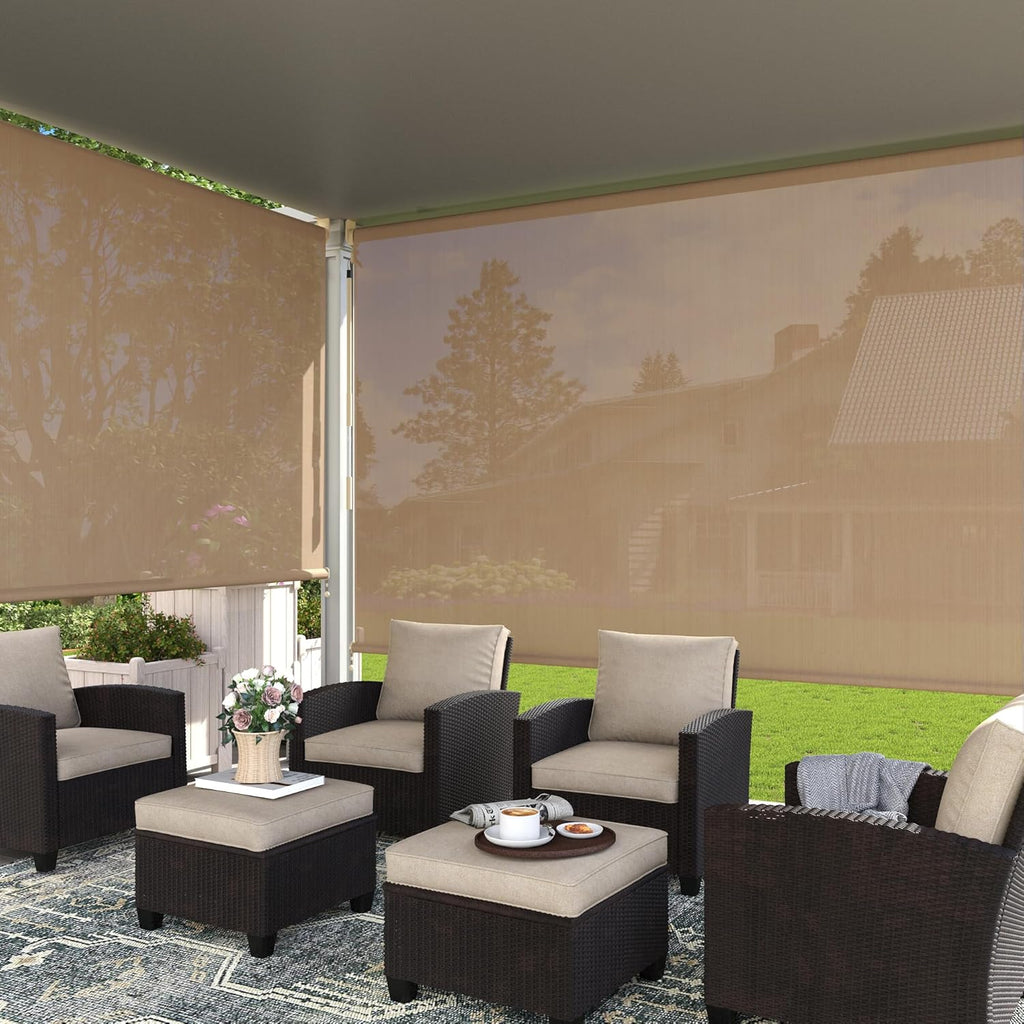 Outdoor Roller Shade 120' W x 96' H, Exterior Cordless Blinds with Splicing Design, UV Protection Roll Up Shade for Patio, Porch, Gazebo, Pergola, Wheat