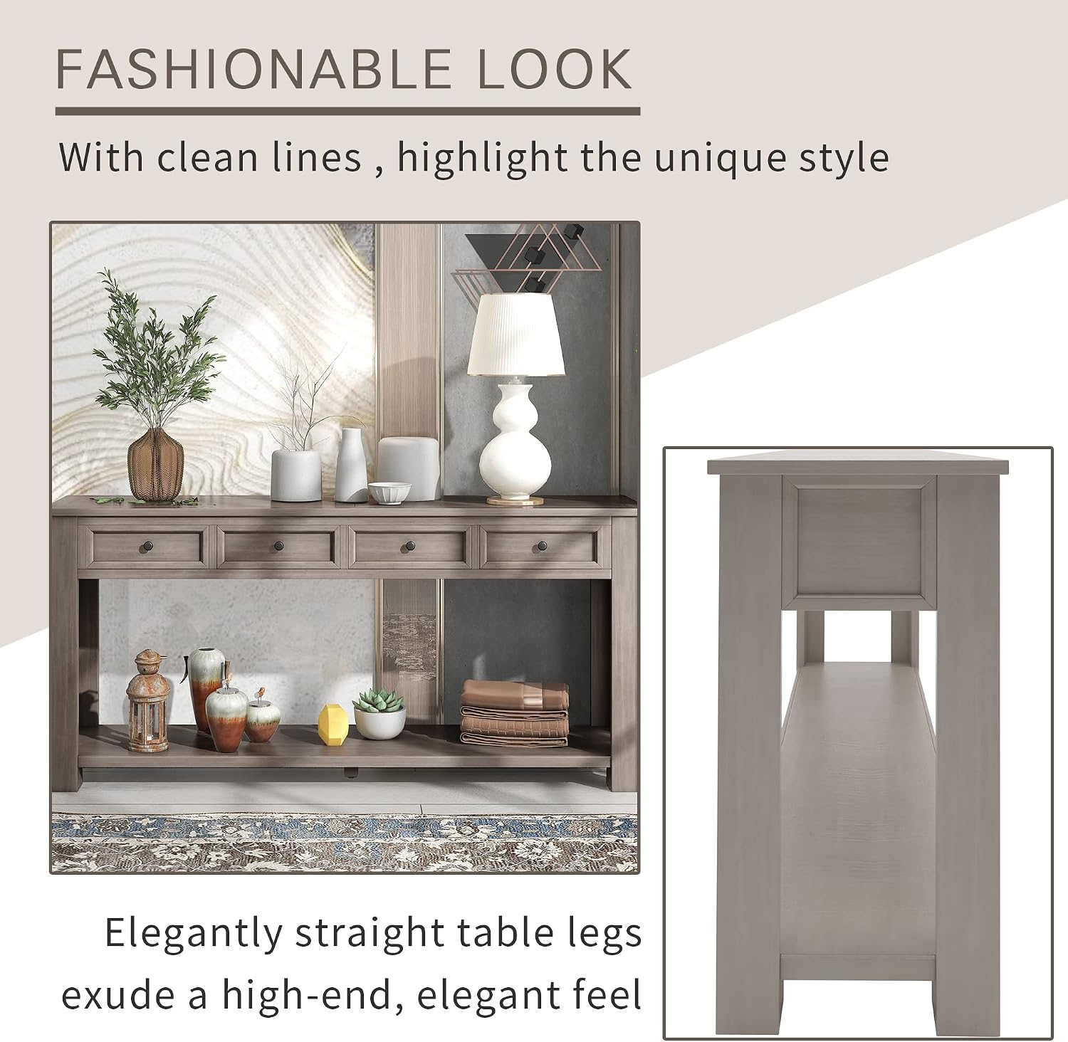 Console Table Sideboard with Storage and Bottom Shelf for Living Room, Kitchen, Entryway/Hallway
