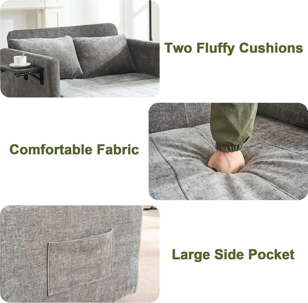 45' Oversize 3-in-1 Sleeper Chair, 75' Long Pull-Out Sleeper Sofa Bed with Wing Table and Side Pocket for Living Room, Bedroom, Small Space, Gray