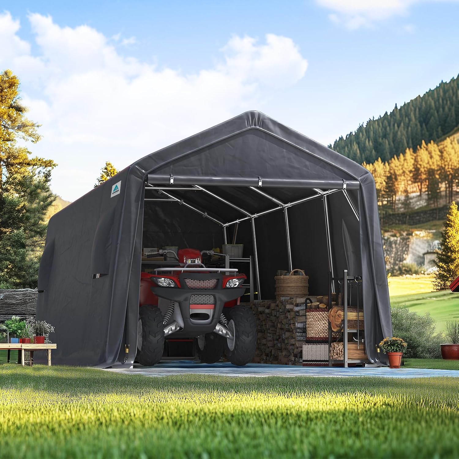 ADVANCE OUTDOOR 10X20 ft Carport Heavy Duty Outdoor Patio Portable Canopy Storage Shelter Shed with 2 Rolled up Zipper Doors & Vents for Snowmobile Garden Tools, Gray
