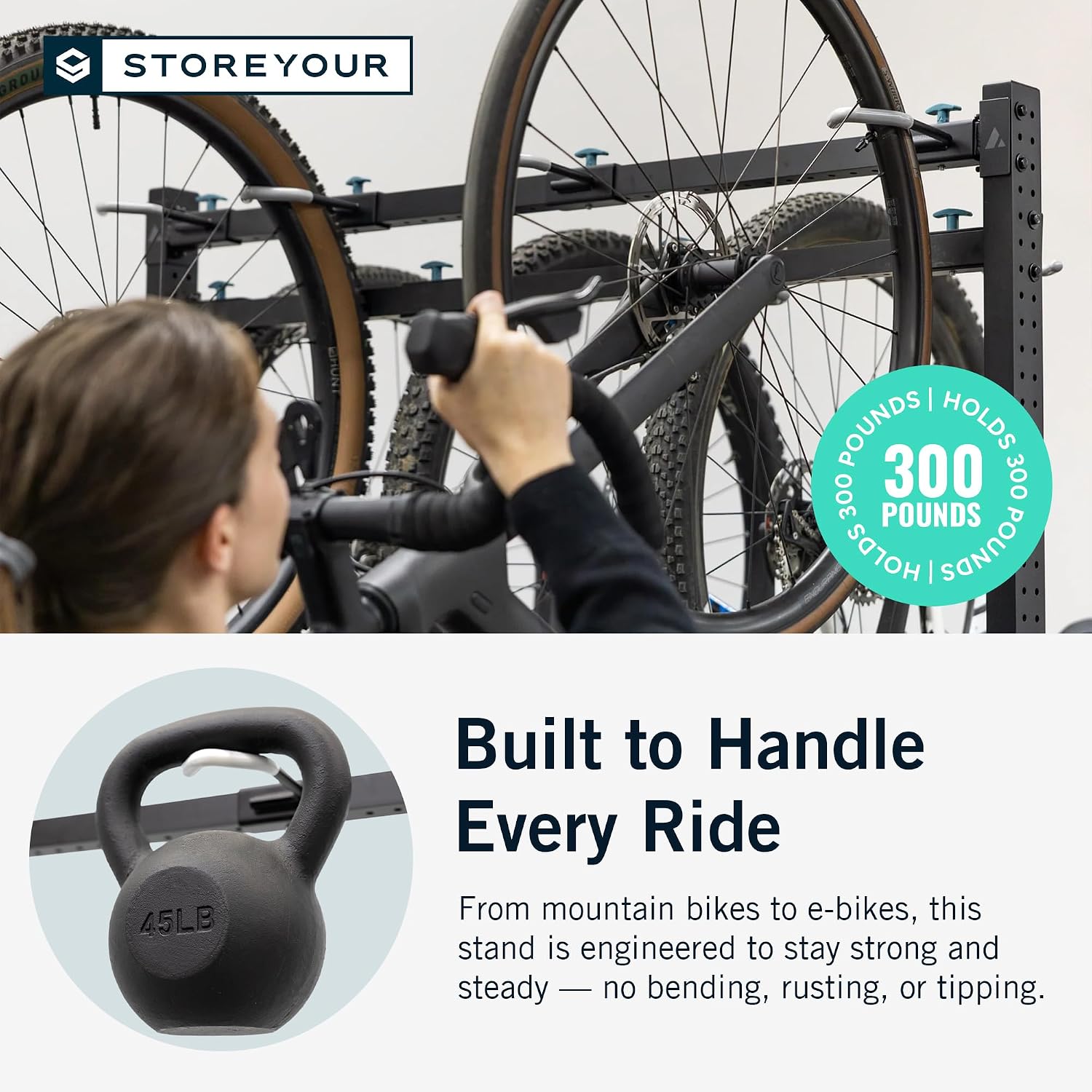 StoreYourBoard Freestanding Bike Rack for 8 Bikes - Heavy Duty Aluminum & Steel Indoor Bike Rack Garage - Space-Saving Vertical Bike Rack for Road, Mountain, and Hybrid Bicycles - Holds Up to 300 Lbs