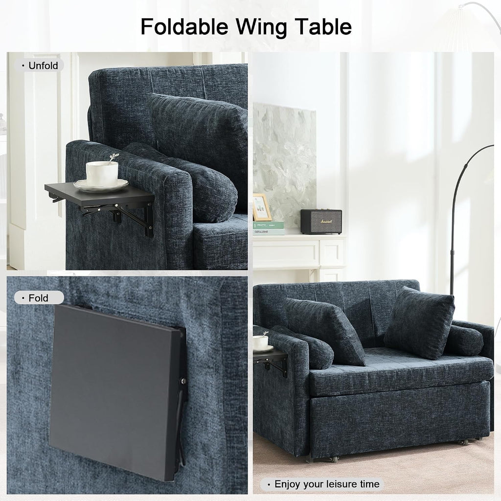 45' Oversize 3-in-1 Sleeper Chair, 75' Long Pull-Out Sleeper Sofa Bed with Wing Table and Side Pocket for Living Room, Bedroom, Small Space,Blue